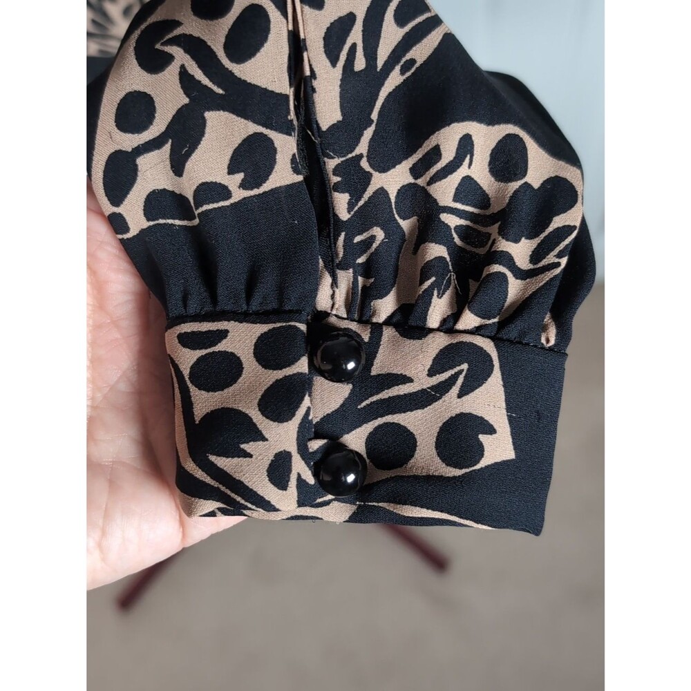 Milly New York Silk Bow Blouse Black Tan Scarf Tie Neck Long Sleeve Designer 4 - Picture 3 of 9